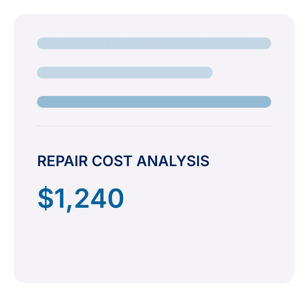 Repair cost analysis card from an ERP maintenance dashboard