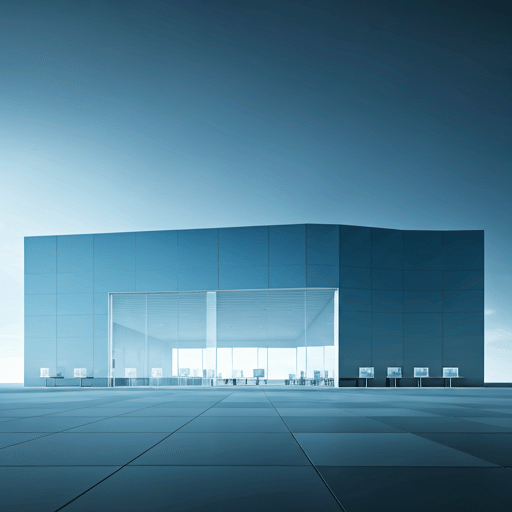 Modern commercial building exterior at dusk