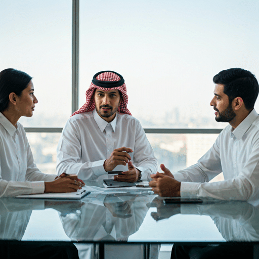 Saudi business team meeting in a modern office